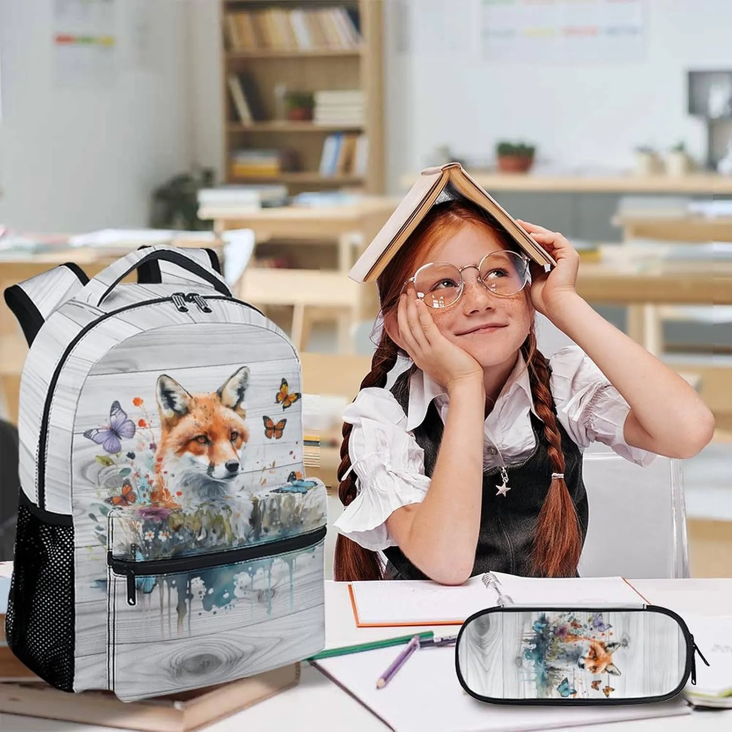 Kids Backpack with Lunch Box Set, 3 in 1 School Backpacks Matching Combo for Boys, Girls, School Bag and Pencil Case Bundle Gifts for Teens, Animals Lovers