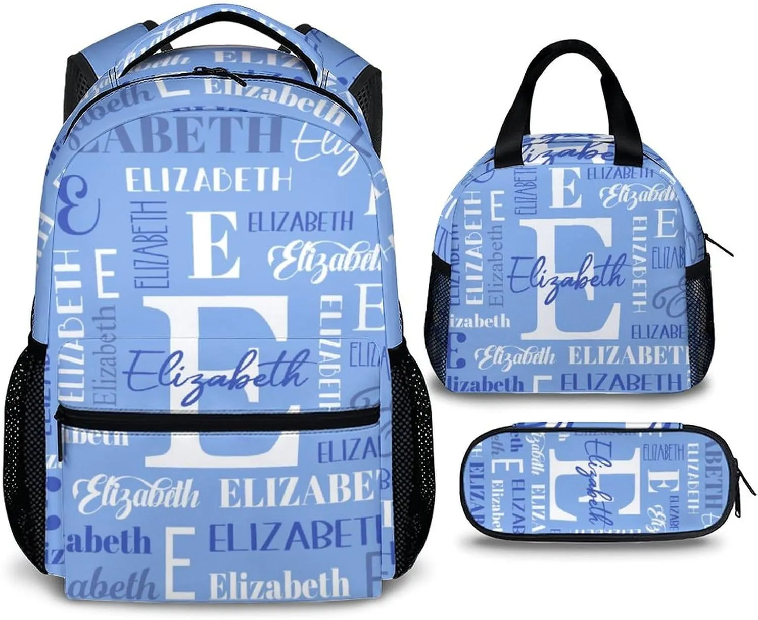 Kids Backpacks for Boys Girls, Custom Name School Backpack Matching Combo, Personalized Bookbag with Pencil Case Bundle for Preschool Elementary, Schoolbag with Lunch Box for Students