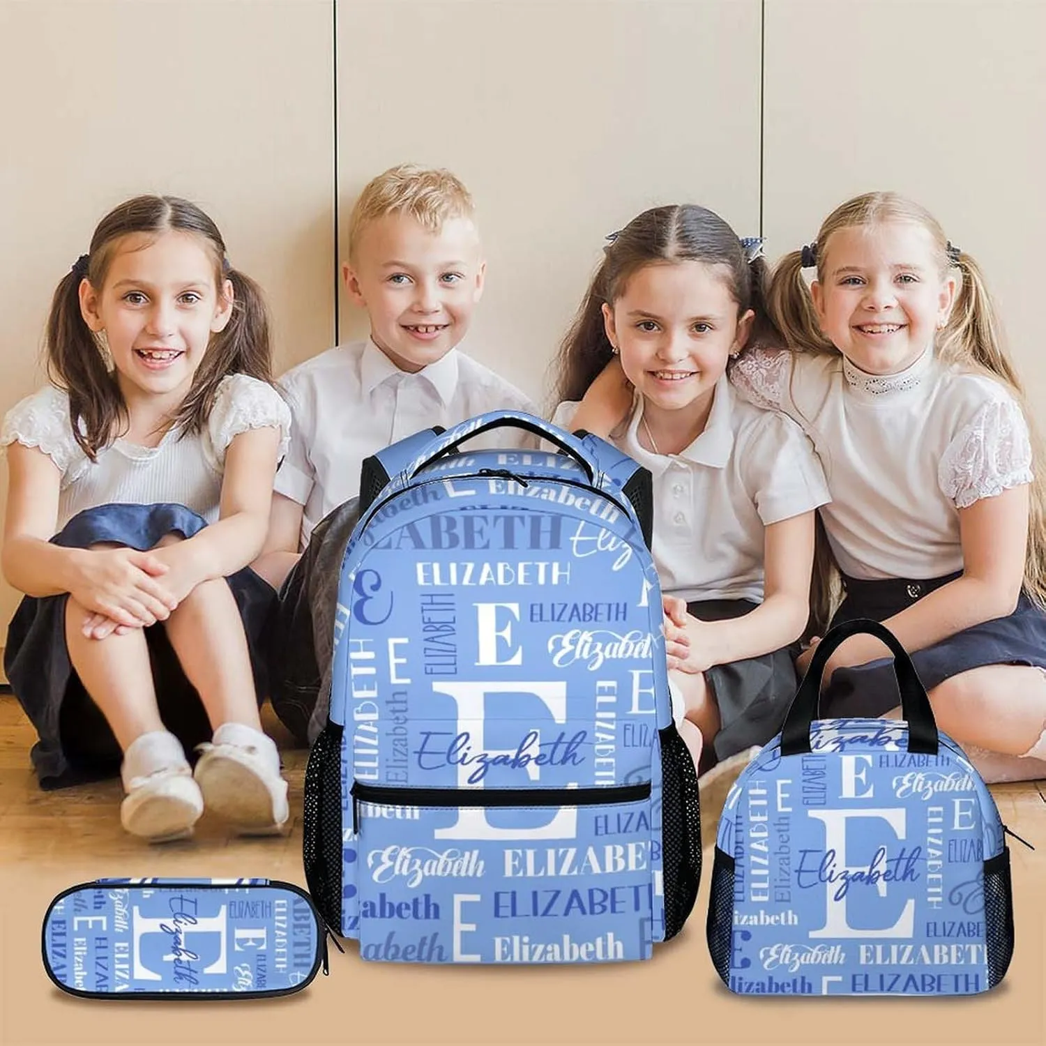 Kids Backpacks for Boys Girls, Custom Name School Backpack Matching Combo, Personalized Bookbag with Pencil Case Bundle for Preschool Elementary, Schoolbag with Lunch Box for Students