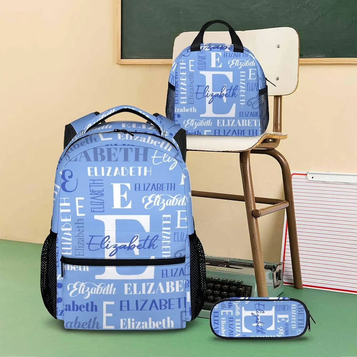Kids Backpacks for Boys Girls, Custom Name School Backpack Matching Combo, Personalized Bookbag with Pencil Case Bundle for Preschool Elementary, Schoolbag with Lunch Box for Students