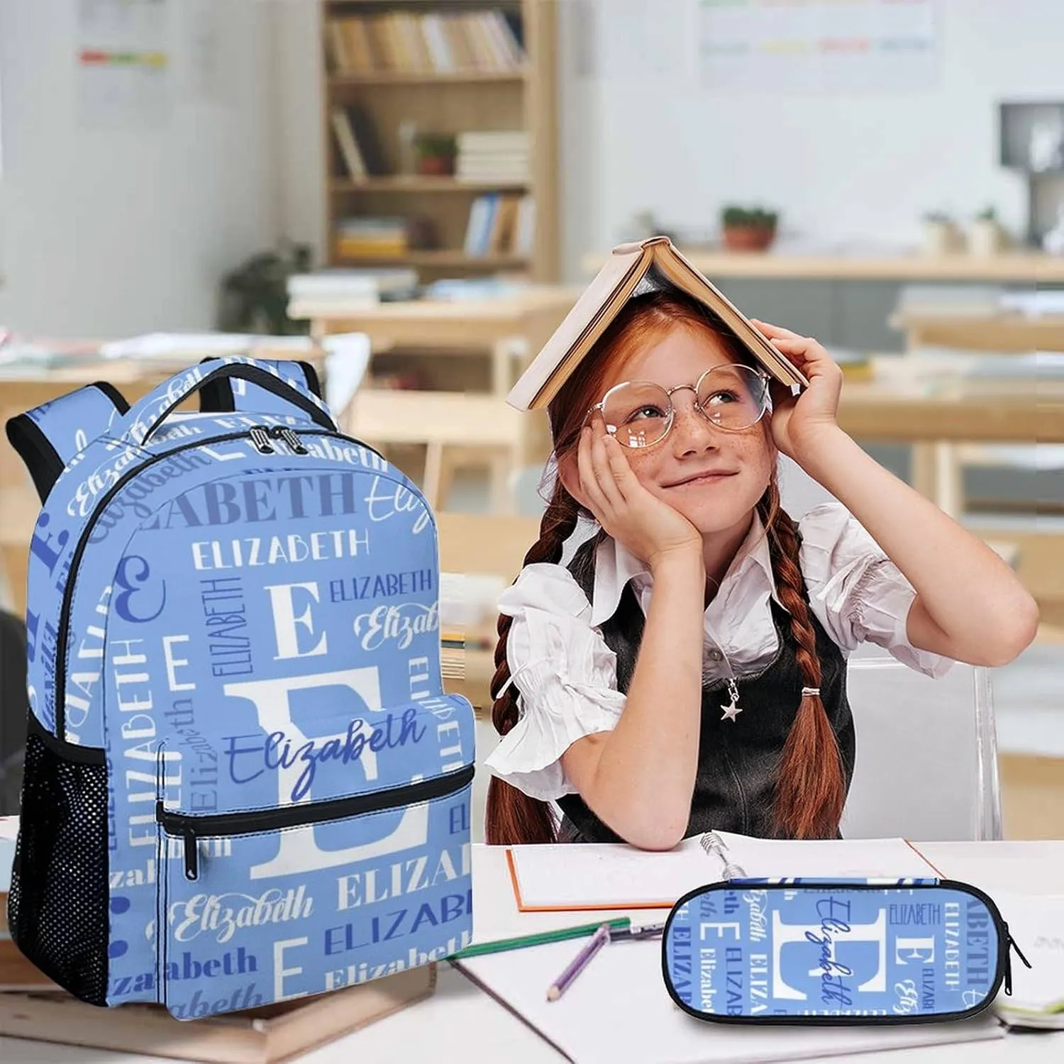 Kids Backpacks for Boys Girls, Custom Name School Backpack Matching Combo, Personalized Bookbag with Pencil Case Bundle for Preschool Elementary, Schoolbag with Lunch Box for Students