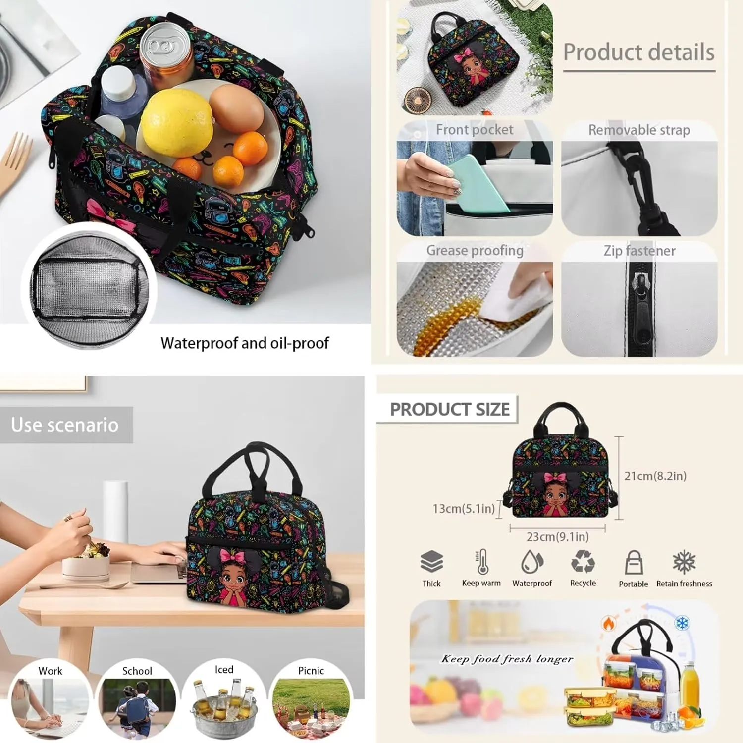 Kids' Backpacks Set Africa Girls Backpack School-Bag with Lunch Bag Pencil Case Set Backpack Travel Daypack Satchel with Adjustable Strap