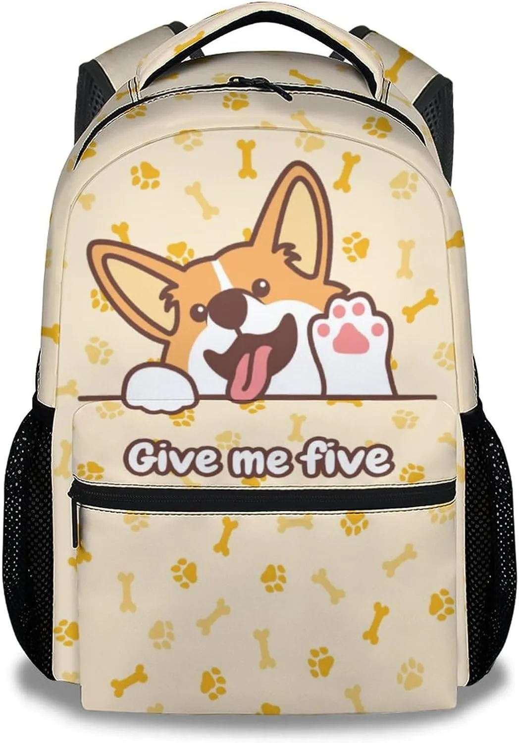 Kids Dog School Backpack for Boys Girls, 16" Corgi Dog Backpacks for School, Cute Pattern Large Capacity Bookbag for Elementary