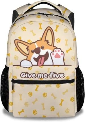 Kids Dog School Backpack for Boys Girls, 16" Corgi Dog Backpacks for School, Cute Pattern Large Capacity Bookbag for Elementary