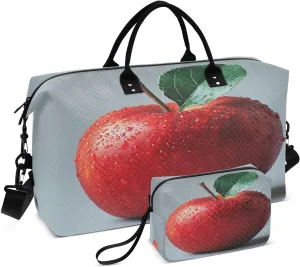 Kigai Fresh Apples with Water Droplets Travel Duffel Bags 2PCS,Sports Duffel Bags for Men Women,Weekender Overnight Bag Gym Tote Bag with Toiletry Bag