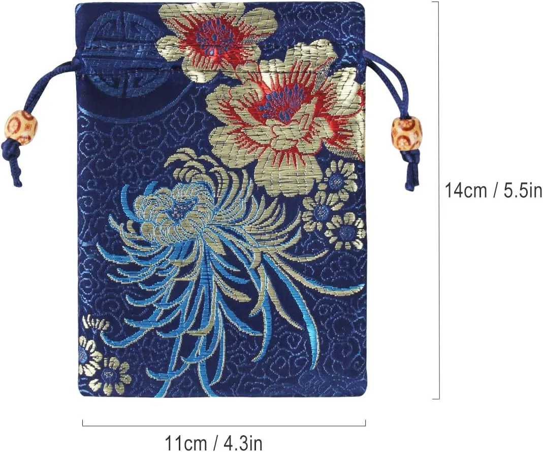 kilofly 14 pc Silk Brocade Jewelry Bag Double Layer Drawstring Coin Gift Pouch