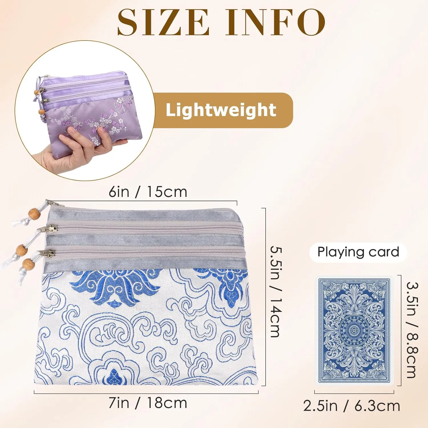 kilofly 2 pc Chinese Silk Brocade 3 Zipper Pocket Tassel Jewelry Bag Gift Pouch