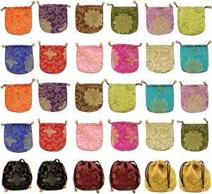 kilofly 30 pc Chinese Silk Brocade Drawstring Jewelry Bag Gift Pouch Value Set