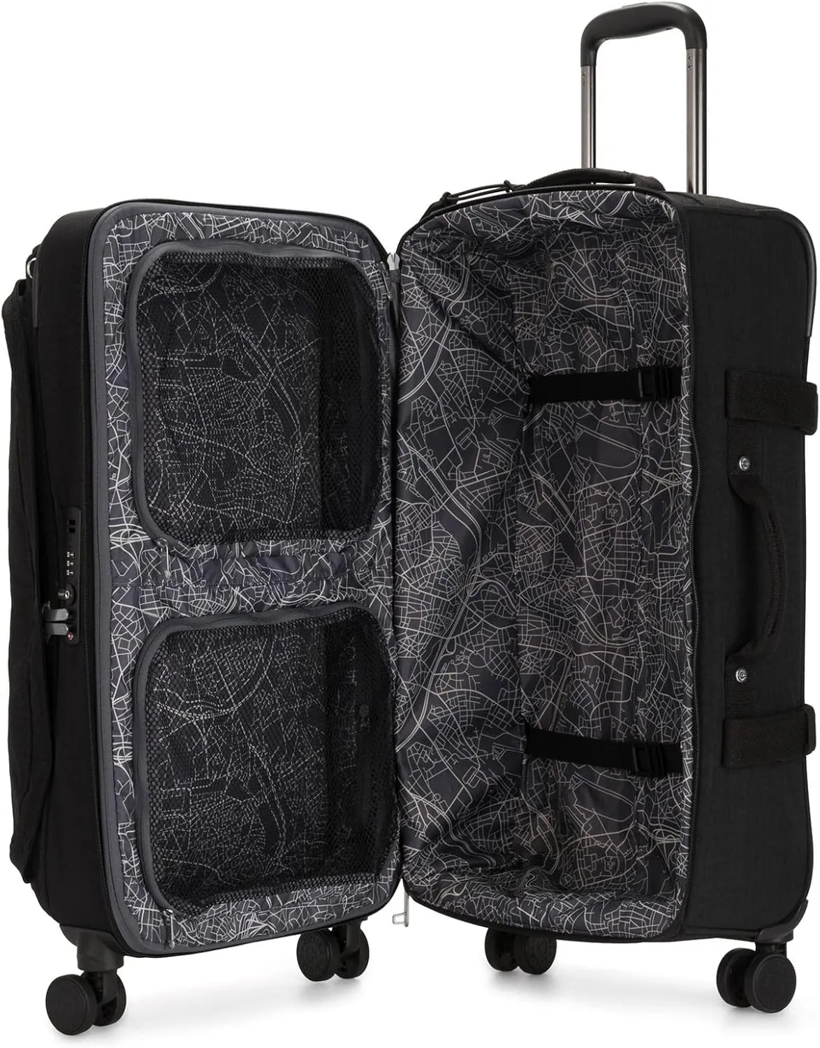 Kipling Spontaneous Softside Spinner Wheel Luggage, Integrated TSA Accepted Lock, Black Noir, Checked-Medium 26,KI6918