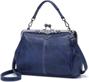 Kiss Lock Purses Vintage Handbags for Women Kisslock Crossbody Bag Vegan Leather Tote Handbag Retro Shoulder Purse