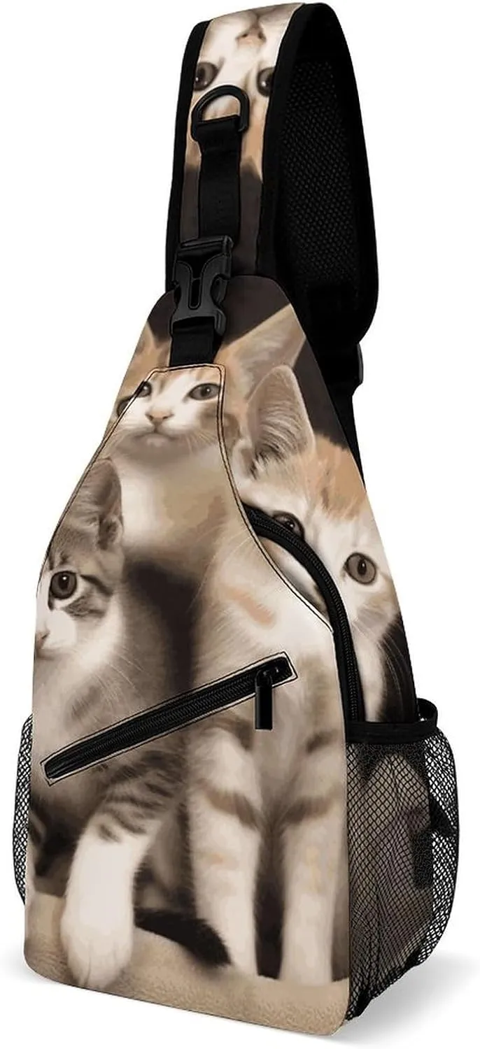 Kittens Family Cats Crossbody Sling Bag for Women Men Sling Backpack Travel Chest Bag Pack Man Purse Shoulder Bags Daypack for Travel Hiking Cycling