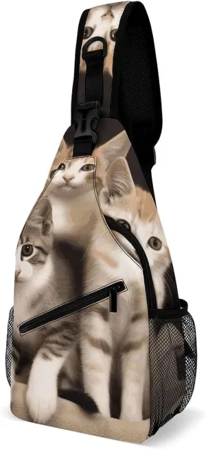 Kittens Family Cats Crossbody Sling Bag for Women Men Sling Backpack Travel Chest Bag Pack Man Purse Shoulder Bags Daypack for Travel Hiking Cycling