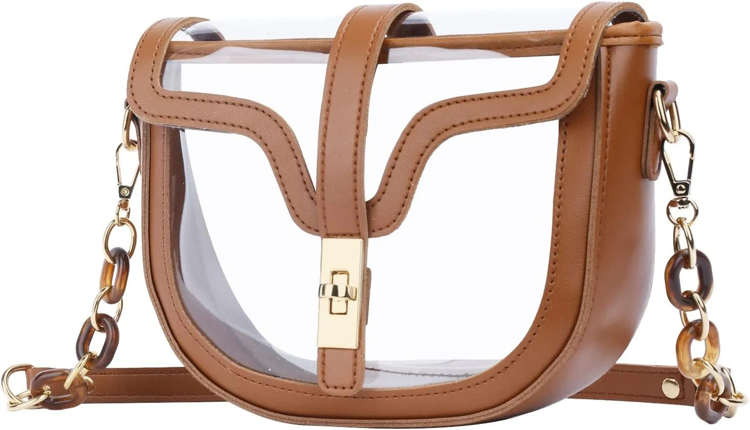 KKXIU Clear Crossbody Bag for Women Stadium Approved Vegan Leather Concert Shoulder Sports See-Through Purse
