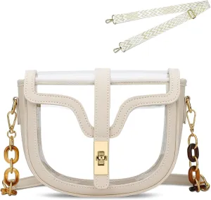 KKXIU Clear Crossbody Bag for Women Stadium Approved Vegan Leather Concert Shoulder Sports See-Through Purse