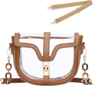 KKXIU Clear Crossbody Bag for Women Stadium Approved Vegan Leather Concert Shoulder Sports See-Through Purse