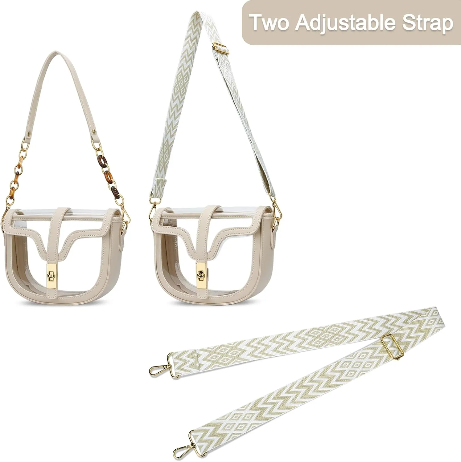 KKXIU Clear Crossbody Bag for Women Stadium Approved Vegan Leather Concert Shoulder Sports See-Through Purse