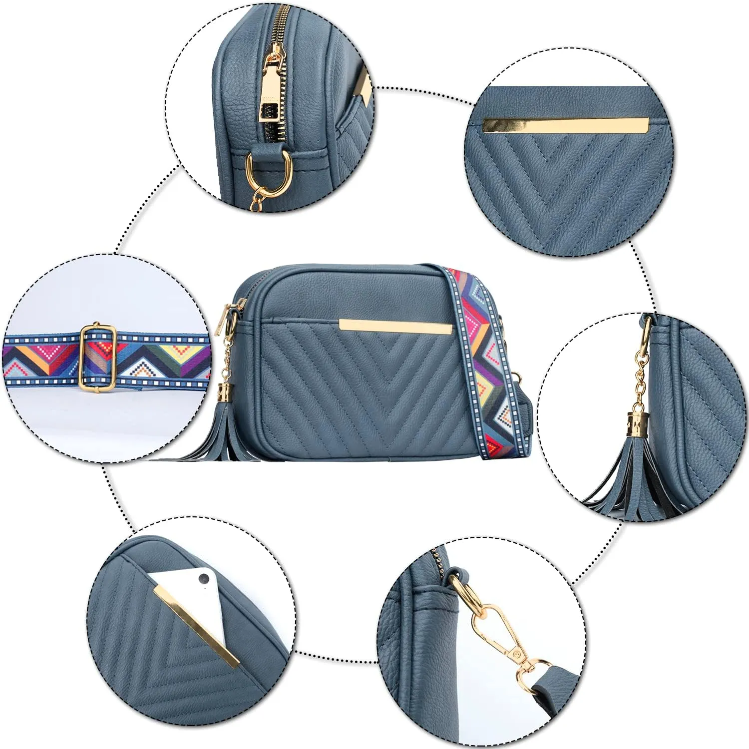 KKXIU Quilted Small Crossbody Bag for Women and Teen Girls Stylish Shoulder Purse with Wide Strap