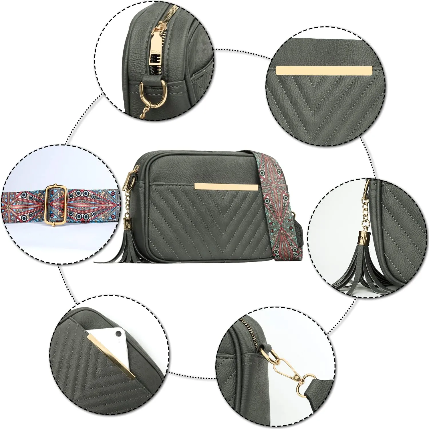 KKXIU Quilted Small Crossbody Bag for Women and Teen Girls Stylish Shoulder Purse with Wide Strap