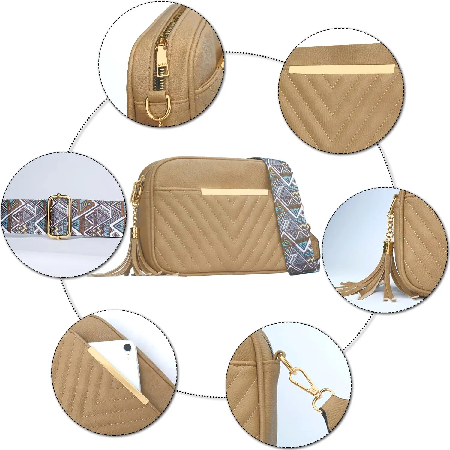 KKXIU Quilted Small Crossbody Bag for Women and Teen Girls Stylish Shoulder Purse with Wide Strap