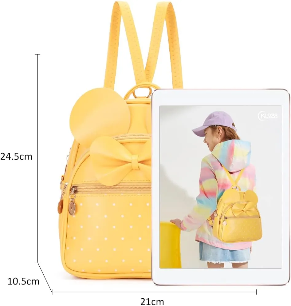 KL928 Girls Bowknot Polka Dot Cute Mini Backpack Small Daypacks Convertible Shoulder Bag Purse for Women