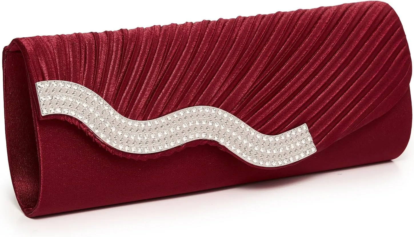 Kseymeir Evening Clutch Purses for Women Evening Bag Pleated Satin Handbags Chain Bag