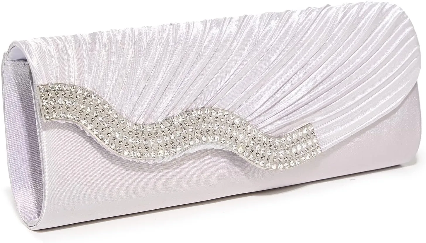 Kseymeir Evening Clutch Purses for Women Evening Bag Pleated Satin Handbags Chain Bag
