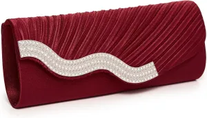 Kseymeir Evening Clutch Purses for Women Evening Bag Pleated Satin Handbags Chain Bag