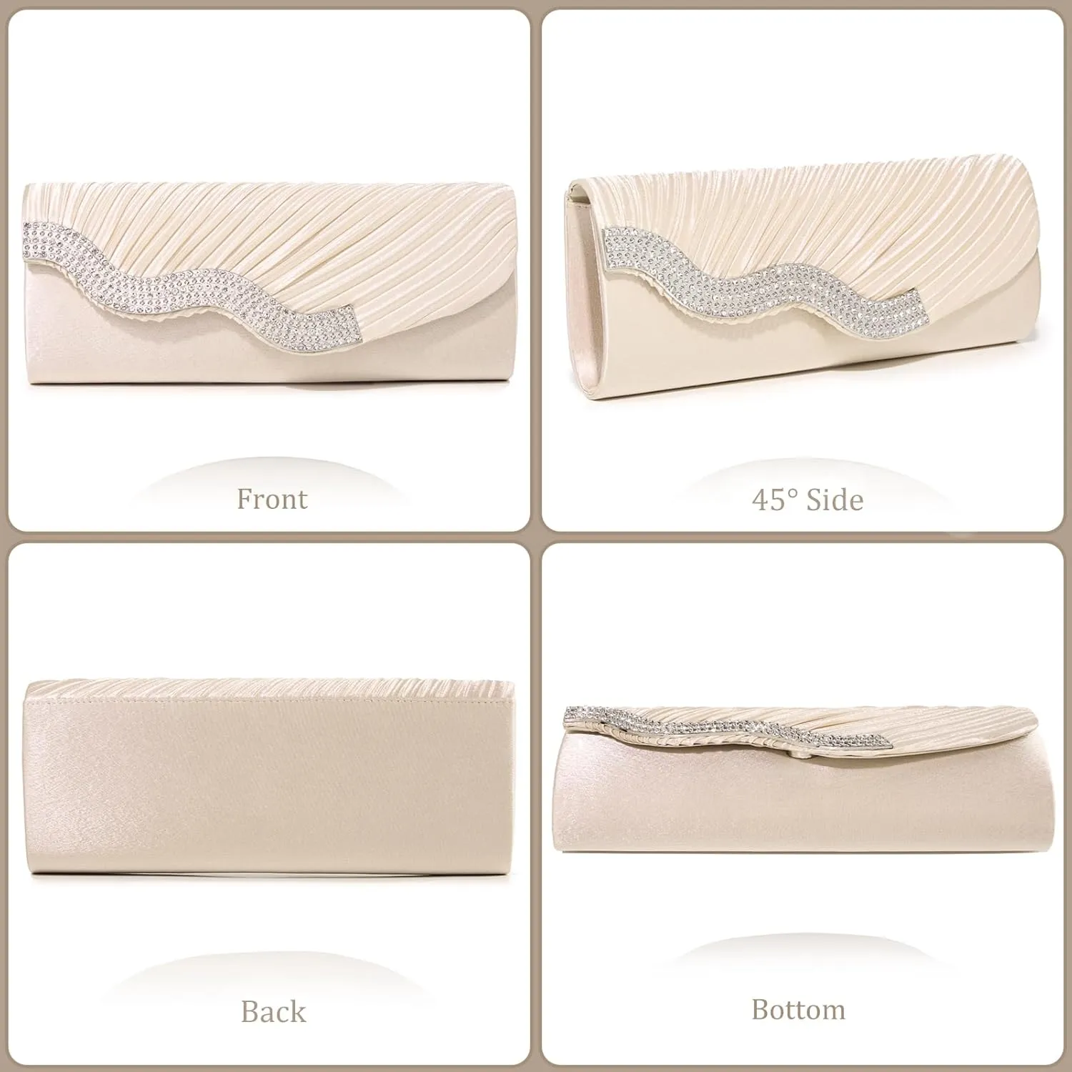 Kseymeir Evening Clutch Purses for Women Evening Bag Pleated Satin Handbags Chain Bag