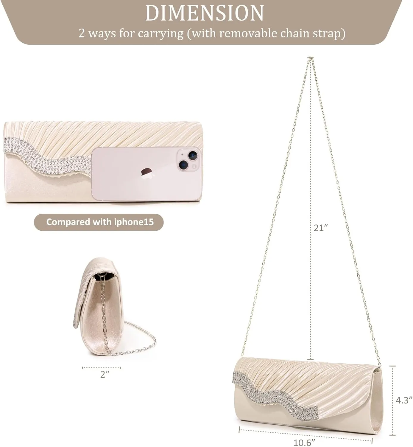 Kseymeir Evening Clutch Purses for Women Evening Bag Pleated Satin Handbags Chain Bag