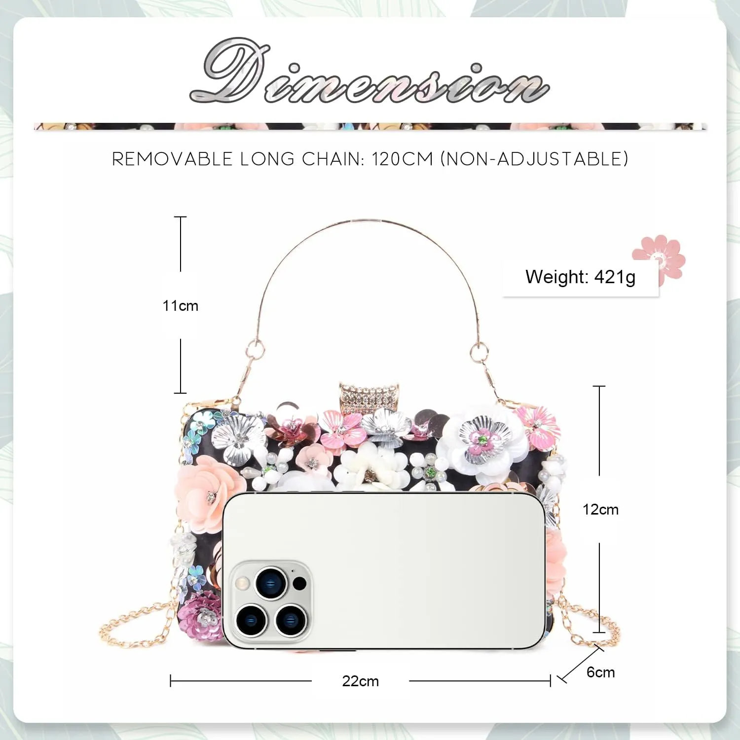 KUANG! Women's Floral Flower Evening Handbags Colorful Rhinestone Clutch Purses Floral Bride Wedding Chain Shoulder Bag