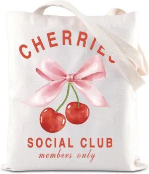 KUIYAI Coquette Cherry Tote Bag - Soft Girlie Gift with Pink Bow & Cherries