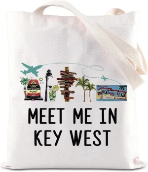 KUIYAI Key West Tote Bag Florida Beach Shoulder Bag VacationTrip Gift Home Town Travel Gift Meet Me In Key West Gift