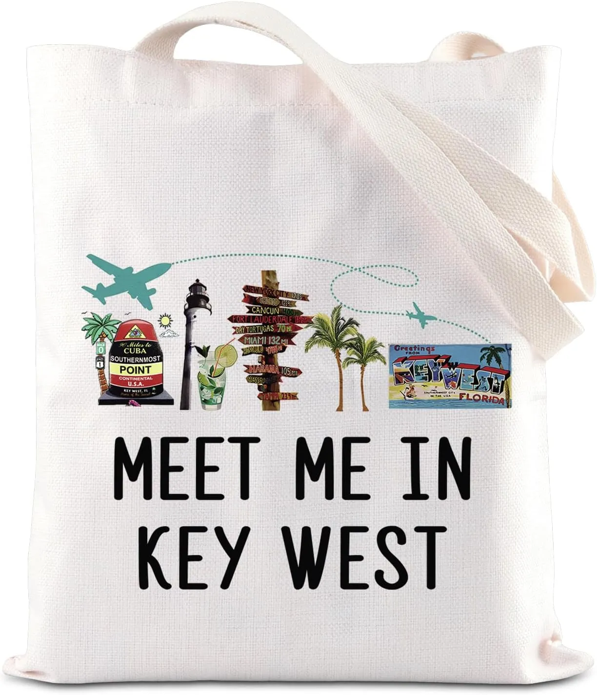 KUIYAI Key West Tote Bag Florida Beach Shoulder Bag VacationTrip Gift Home Town Travel Gift Meet Me In Key West Gift