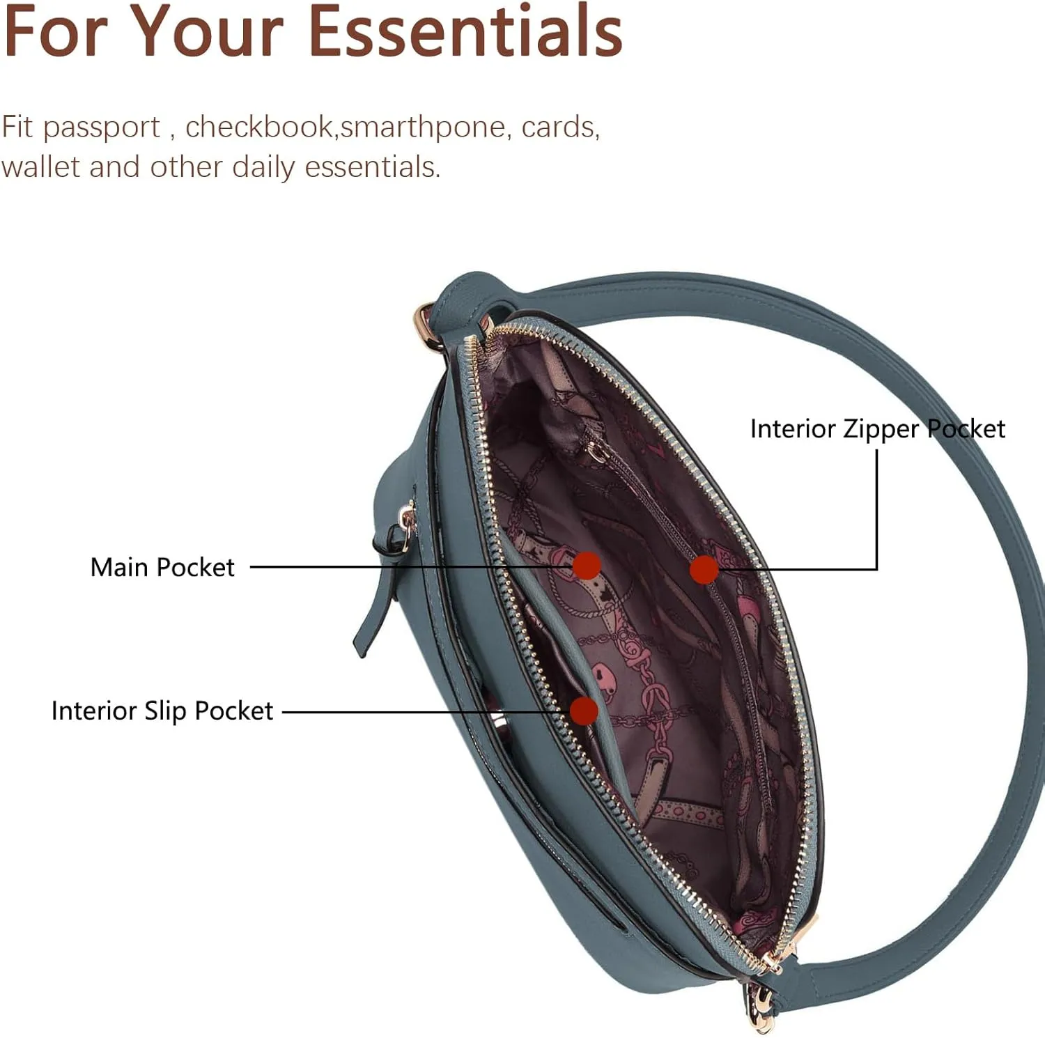 LA TERRE Small Crossbody Bag, Dome Shoulder Bag with Zipper Pocket Adjustable Strap