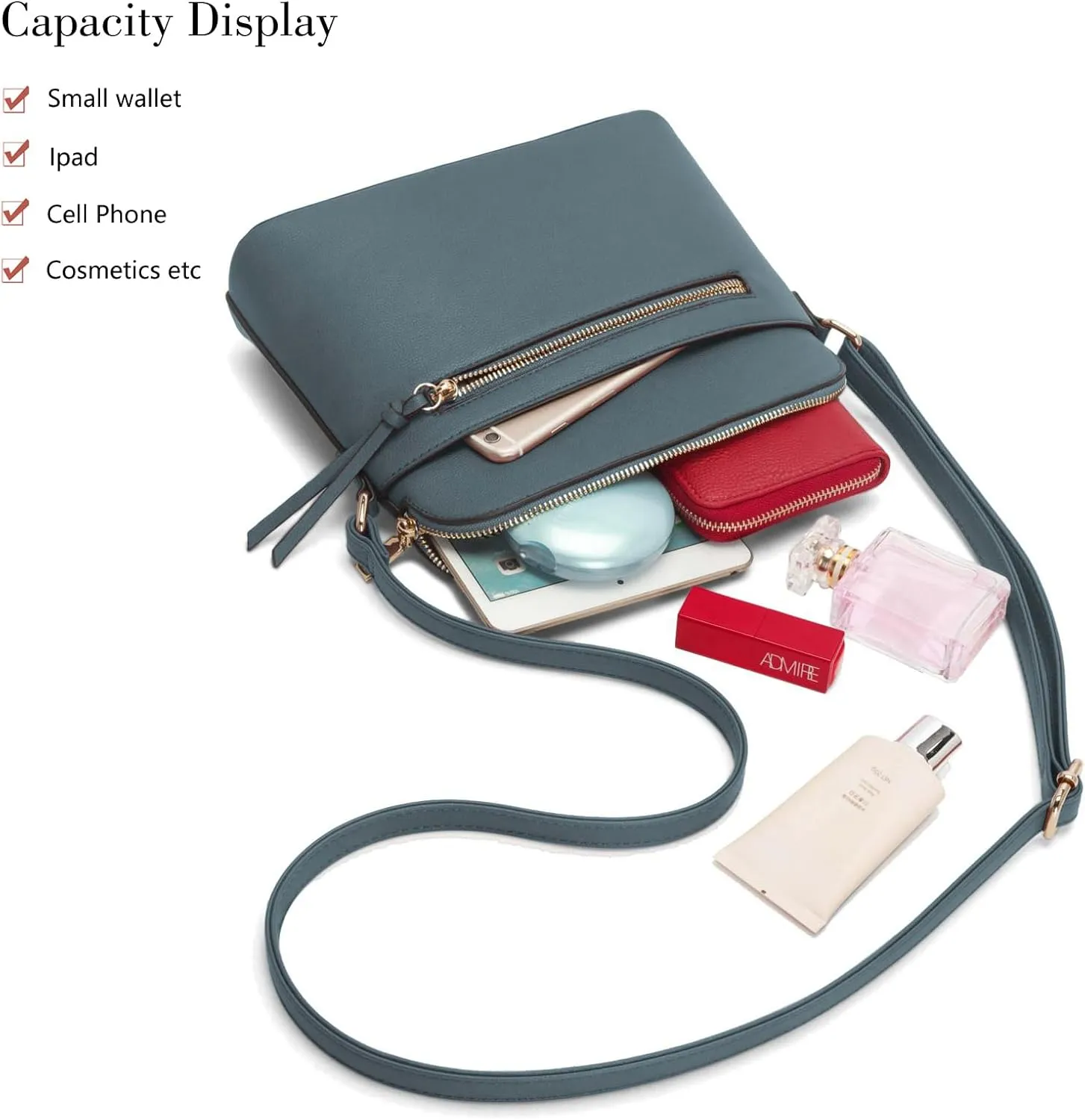 LA TERRE Small Crossbody Bag, Dome Shoulder Bag with Zipper Pocket Adjustable Strap