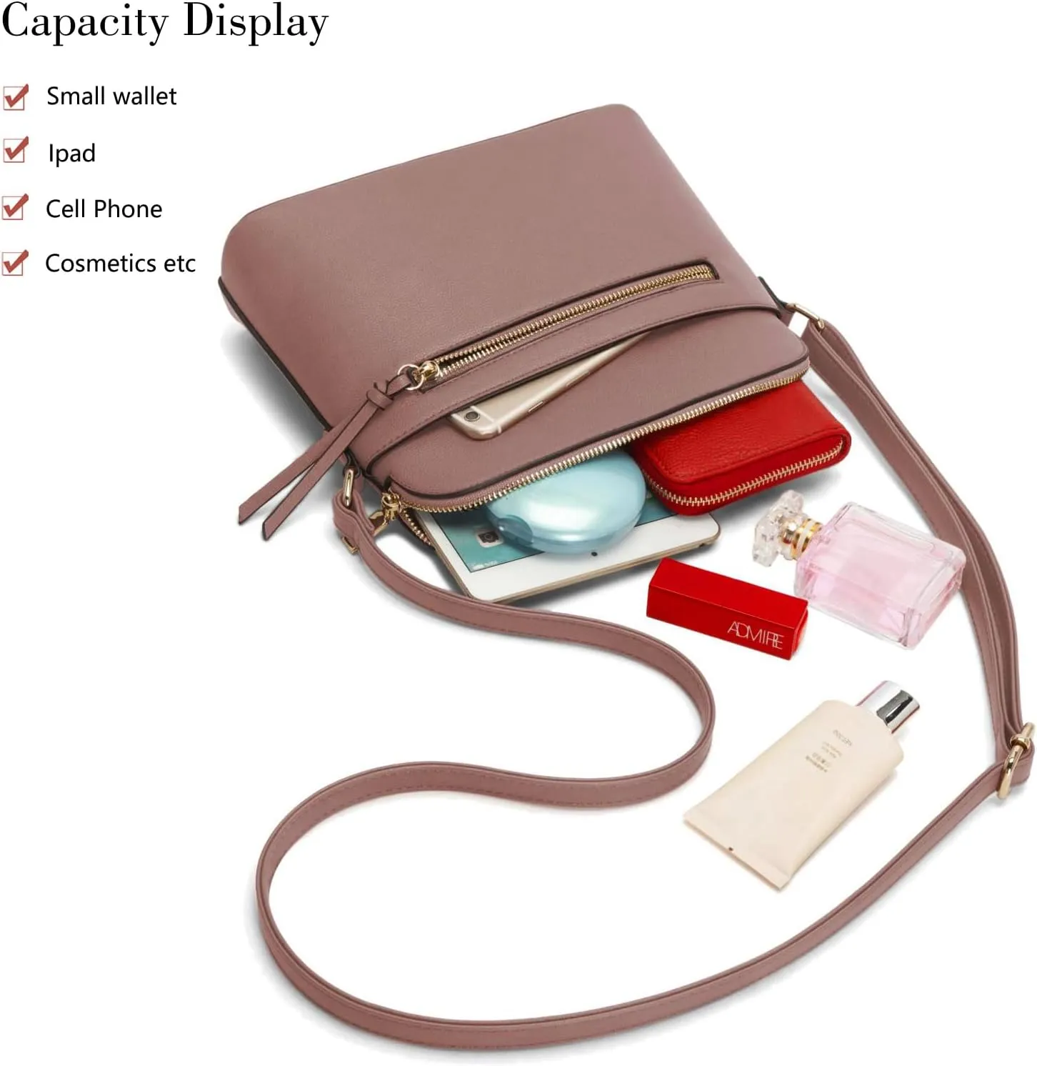 LA TERRE Small Crossbody Bag, Dome Shoulder Bag with Zipper Pocket Adjustable Strap