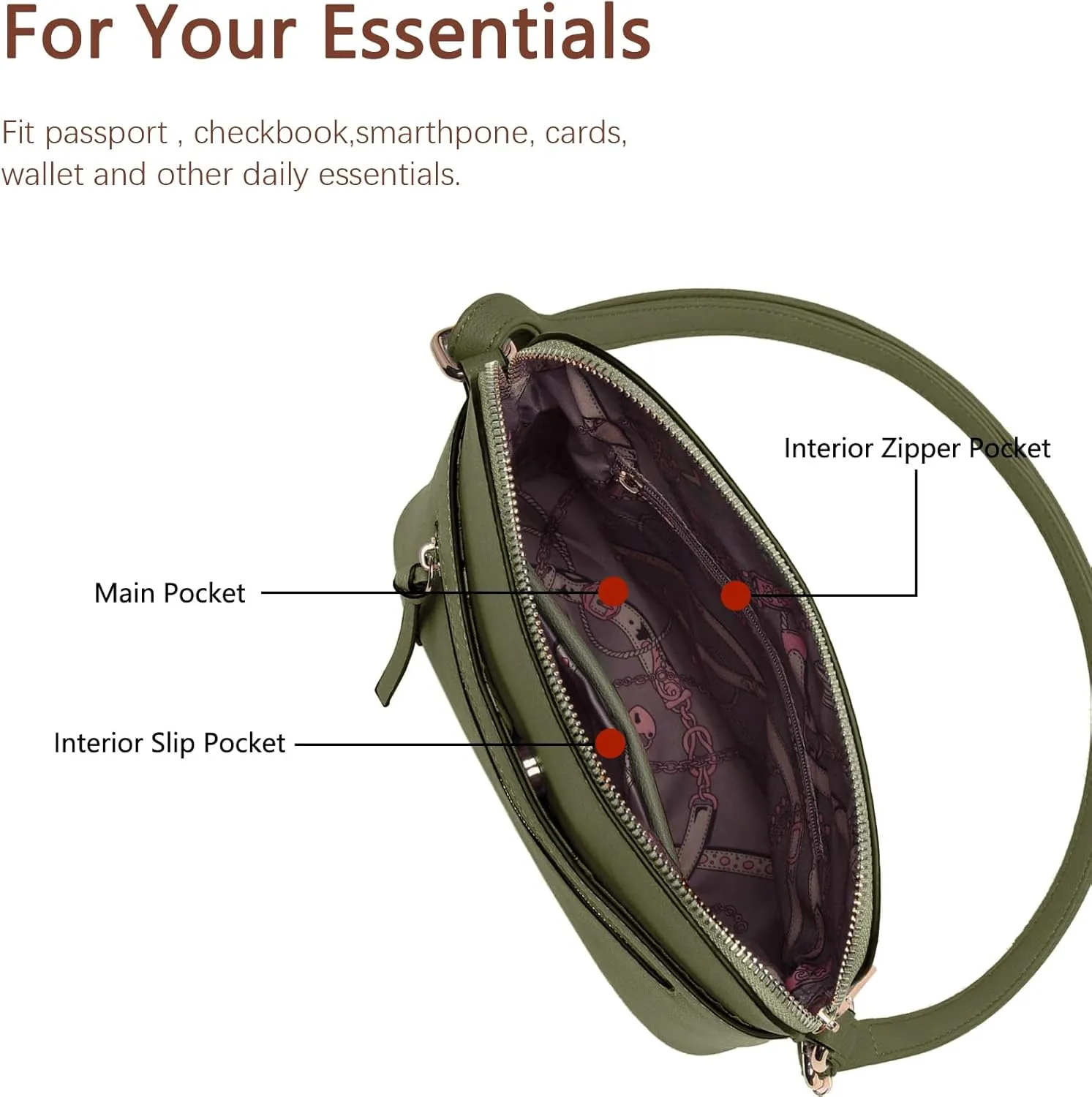 LA TERRE Small Crossbody Bag, Dome Shoulder Bag with Zipper Pocket Adjustable Strap