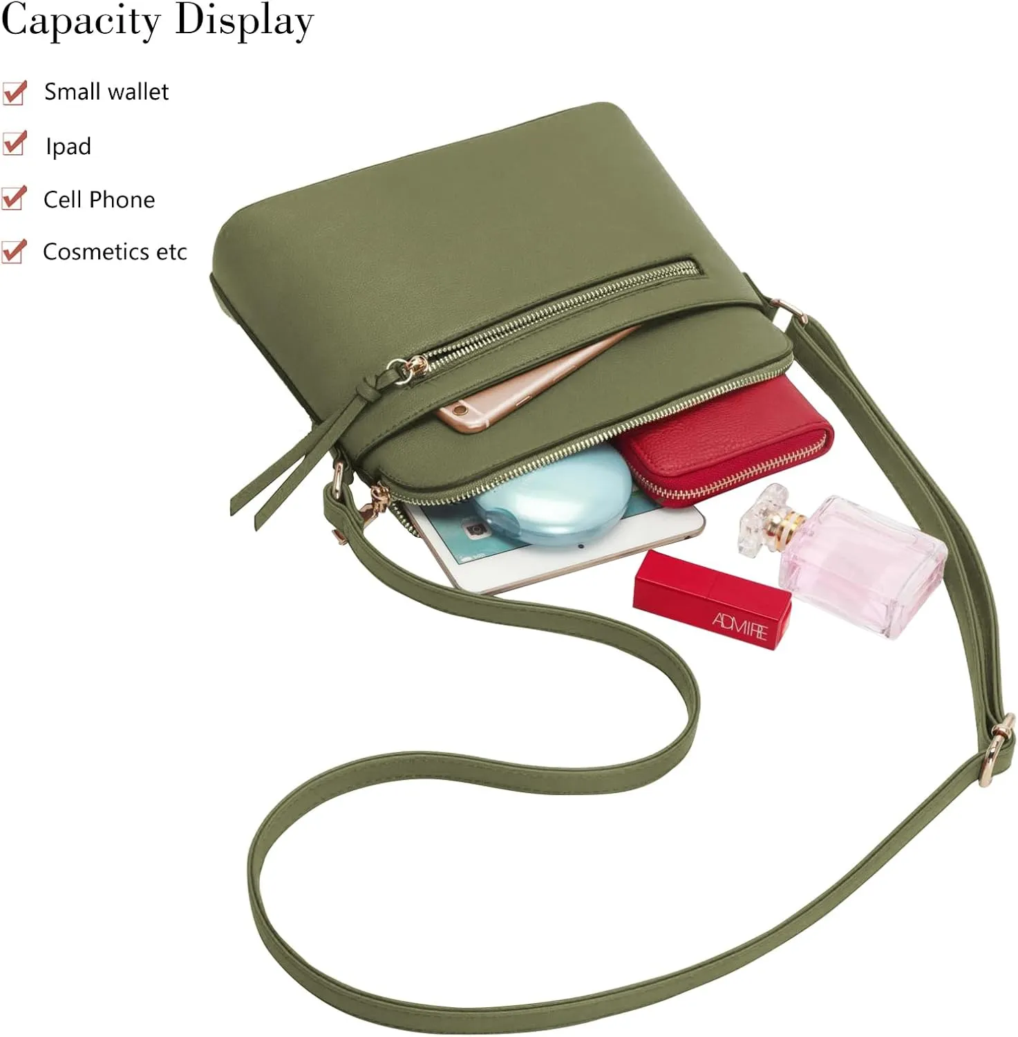 LA TERRE Small Crossbody Bag, Dome Shoulder Bag with Zipper Pocket Adjustable Strap