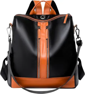 Ladies Fashion Versatile Color Matching Leather Shoulder Bag Casual Light Zipper Student Backpack (Black, One Size)