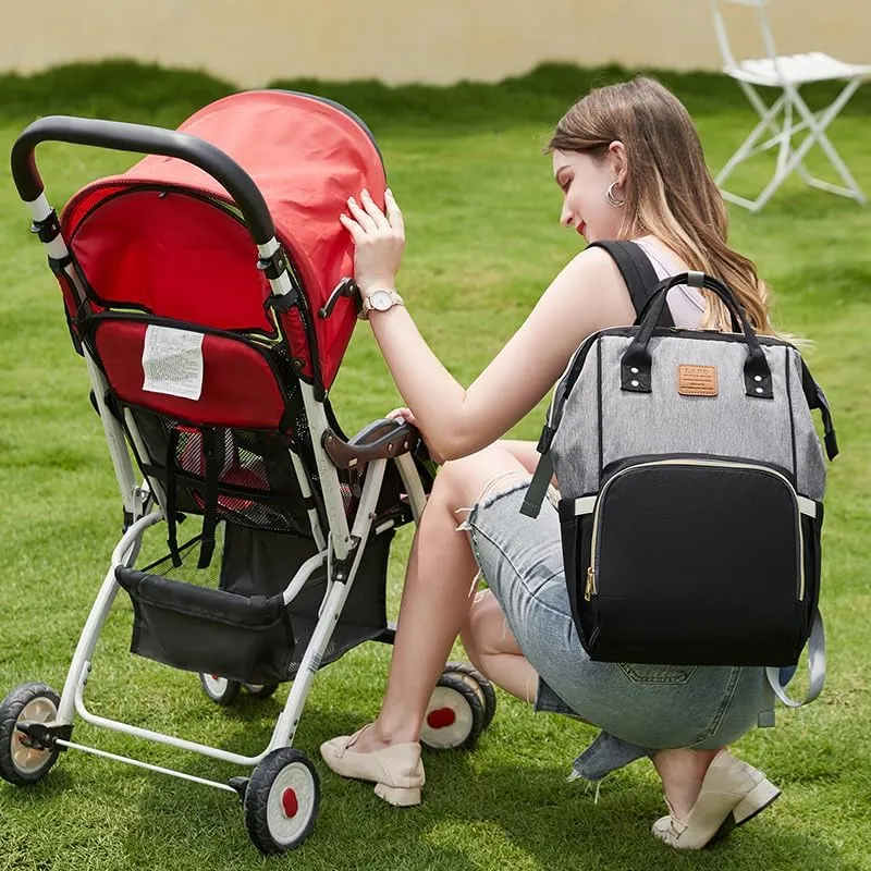 LAND Mommy Diaper Bags Mother Large Capacity Travel Nappy Backpacks anti-loss zipper Nursing Bag for baby born (Blackgray)