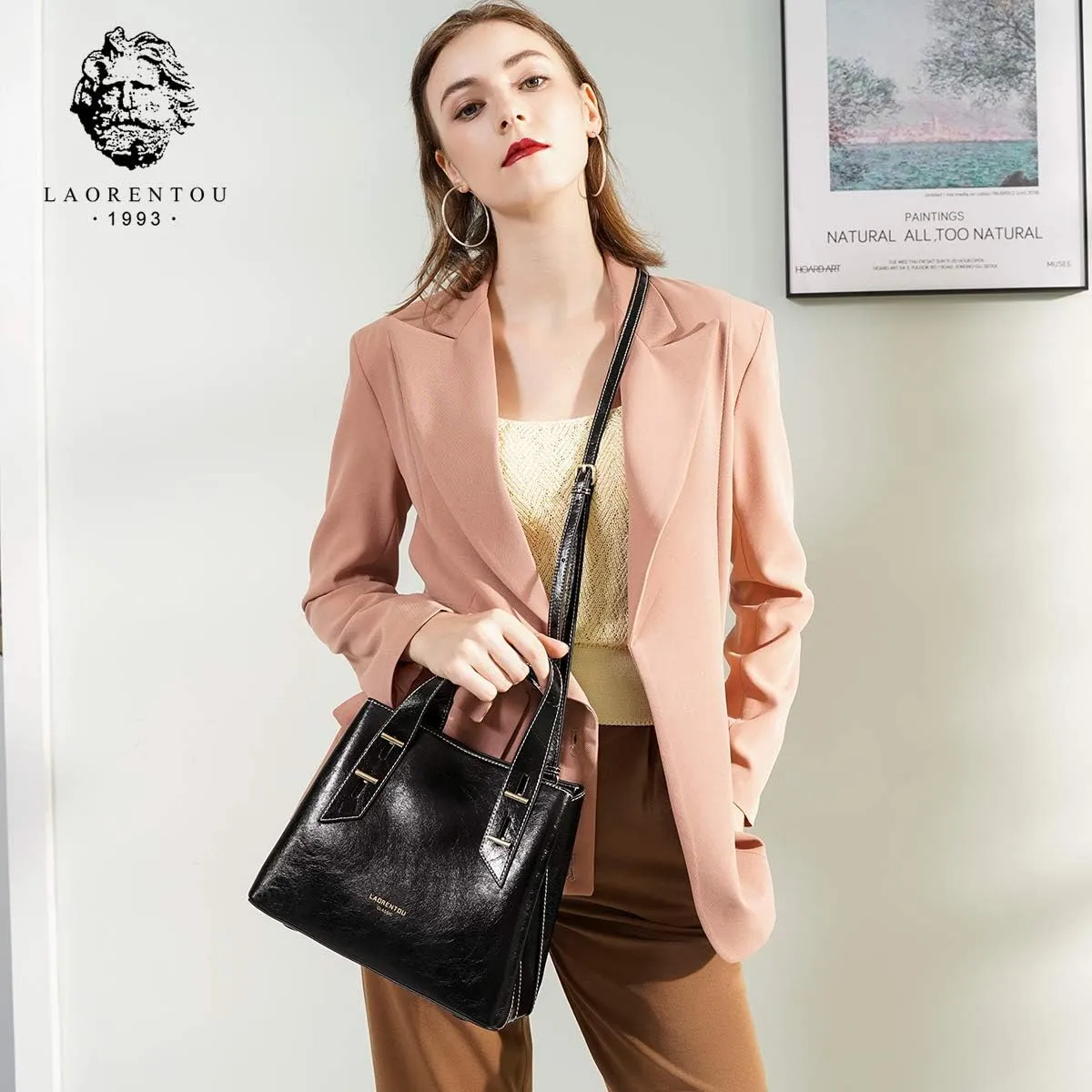 LAORENTOU Women Crossbody Handbags Cow Leather Satchel Handbags for Women Top-handle Shoulder Tote Purses
