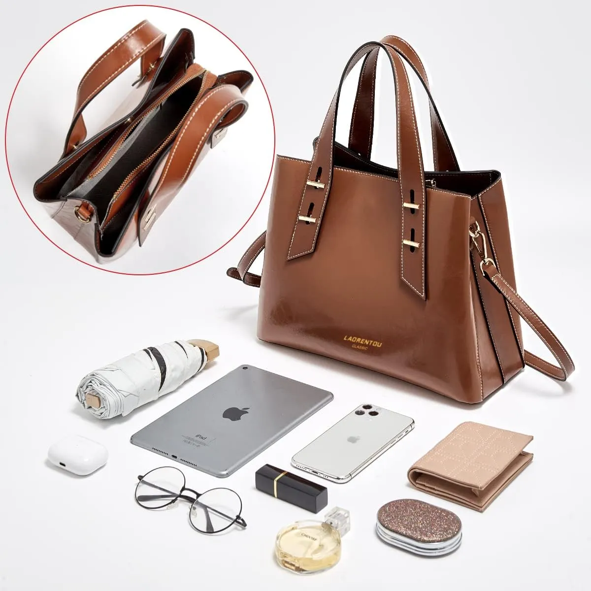 LAORENTOU Women Crossbody Handbags Cow Leather Satchel Handbags for Women Top-handle Shoulder Tote Purses