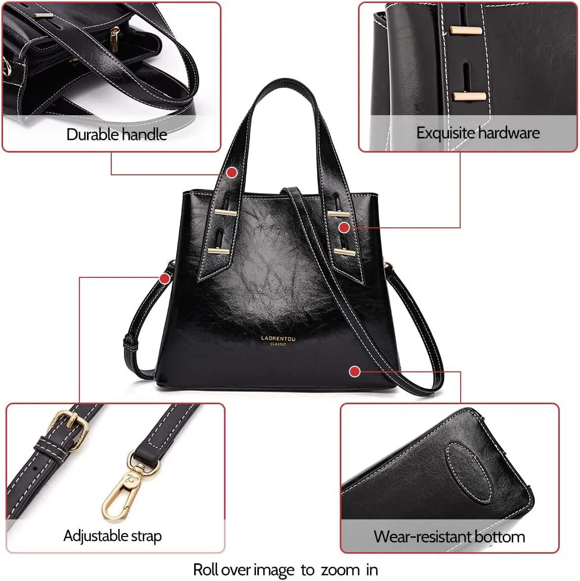 LAORENTOU Women Crossbody Handbags Cow Leather Satchel Handbags for Women Top-handle Shoulder Tote Purses