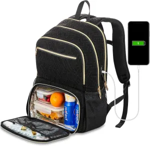 Laptop Backpack for Women & Men, 17 inch with USB Charging Port, Large Computer Backpack with Insulated Lunch Compartment for Work Travel (Black, 17in)