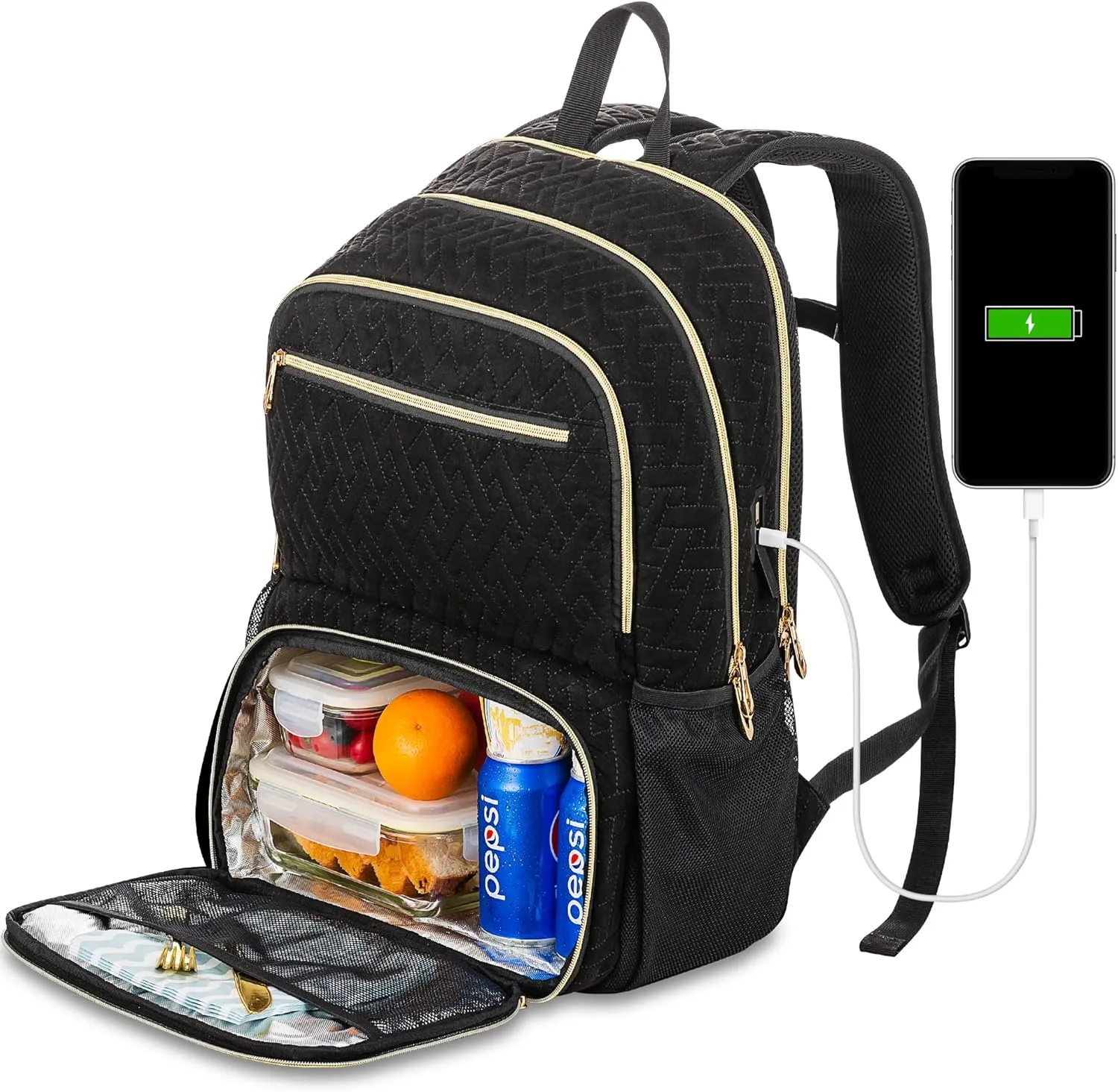 Laptop Backpack for Women & Men, 17 inch with USB Charging Port, Large Computer Backpack with Insulated Lunch Compartment for Work Travel (Black, 17in)