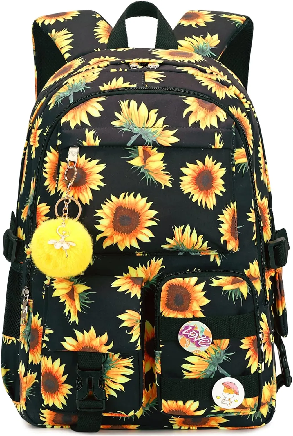 Laptop Backpacks 15.6 Inch College Backpack Elementary Middle High School Book Bag Cute Bookbags Anti Theft Travel Back Pack Casual Daypack Kids for Teens Girls Women Students (Sunflower Black)
