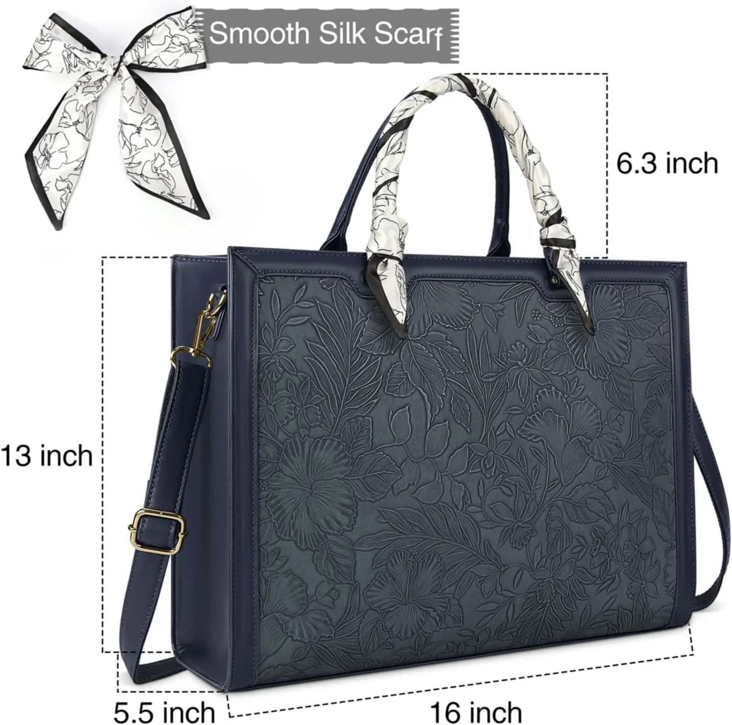 Laptop Bag for Women 15.6 Inch Laptop Tote Bag Waterproof Leather Computer Bag Business Lightweight Office Briefcase Large Shoulder Handbag Deep Blue