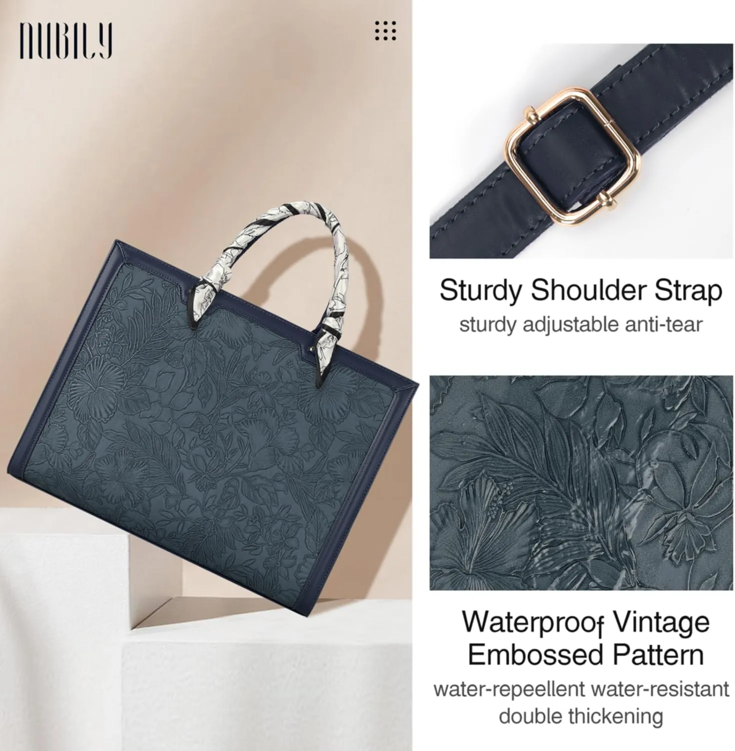 Laptop Bag for Women 15.6 Inch Laptop Tote Bag Waterproof Leather Computer Bag Business Lightweight Office Briefcase Large Shoulder Handbag Deep Blue