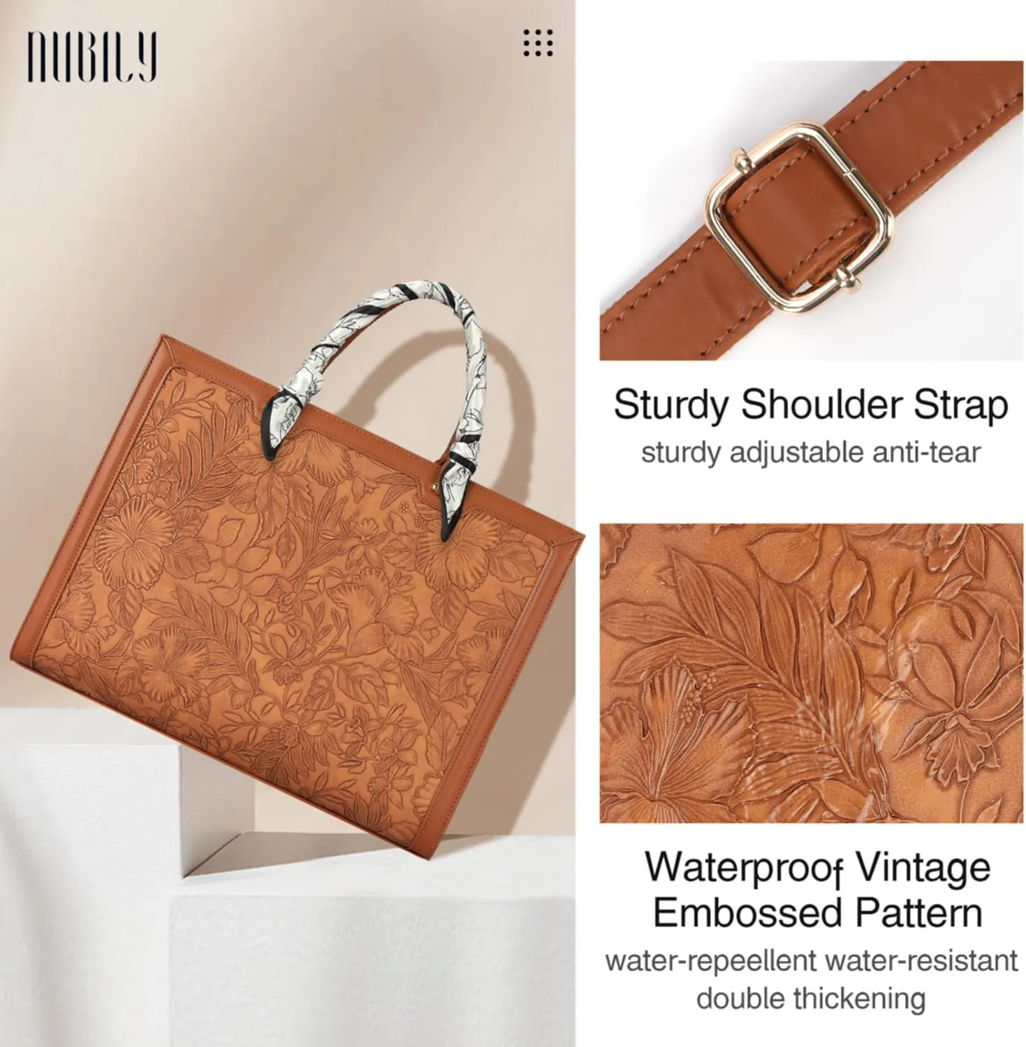 Laptop Bag for Women 15.6 Inch Laptop Tote Bag Waterproof Leather Computer Tote Bag Business Lightweight Office Briefcase Large Capacity Handbag Shoulder Bag Suntan