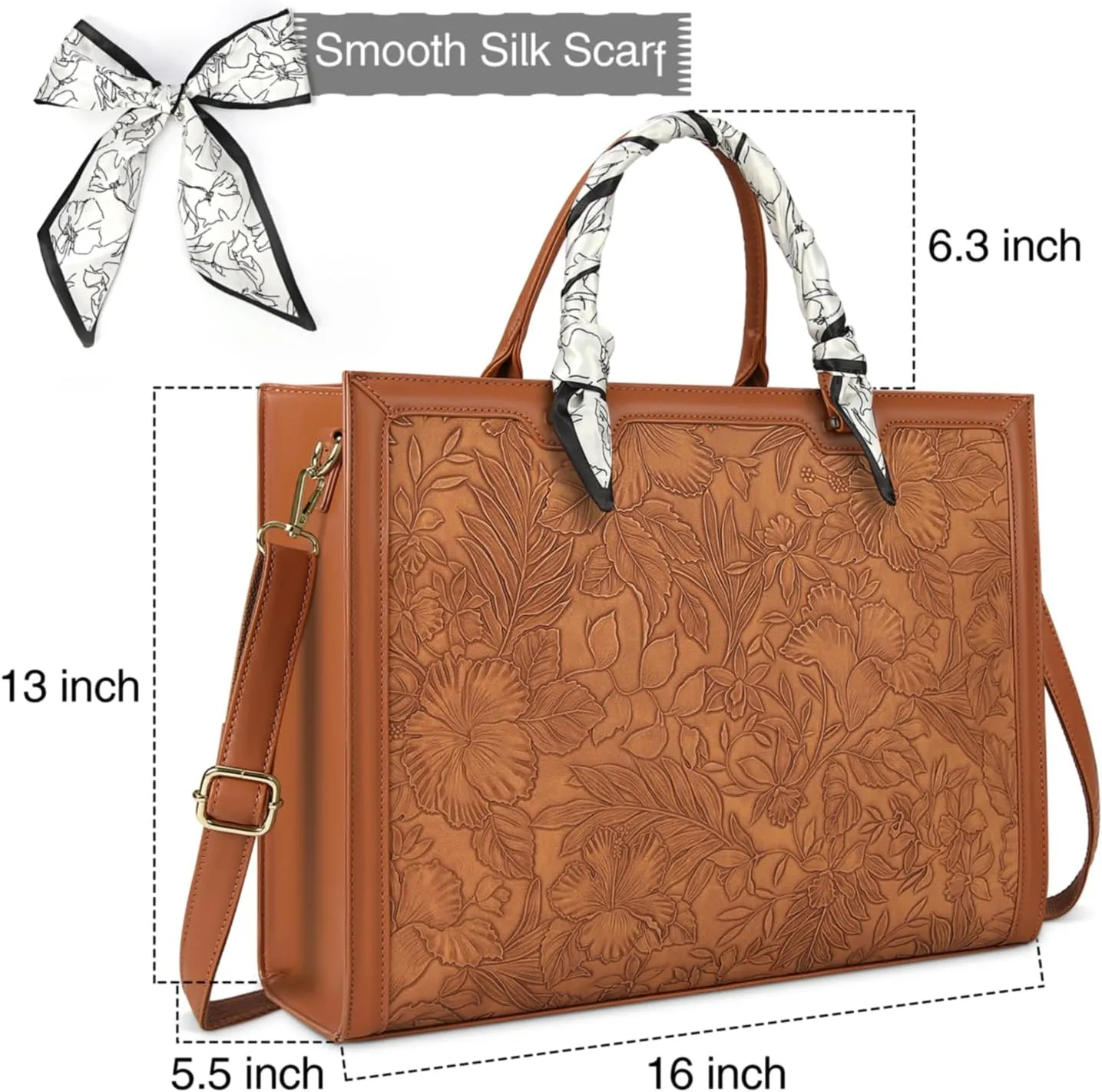 Laptop Bag for Women 15.6 Inch Laptop Tote Bag Waterproof Leather Computer Tote Bag Business Lightweight Office Briefcase Large Capacity Handbag Shoulder Bag Suntan